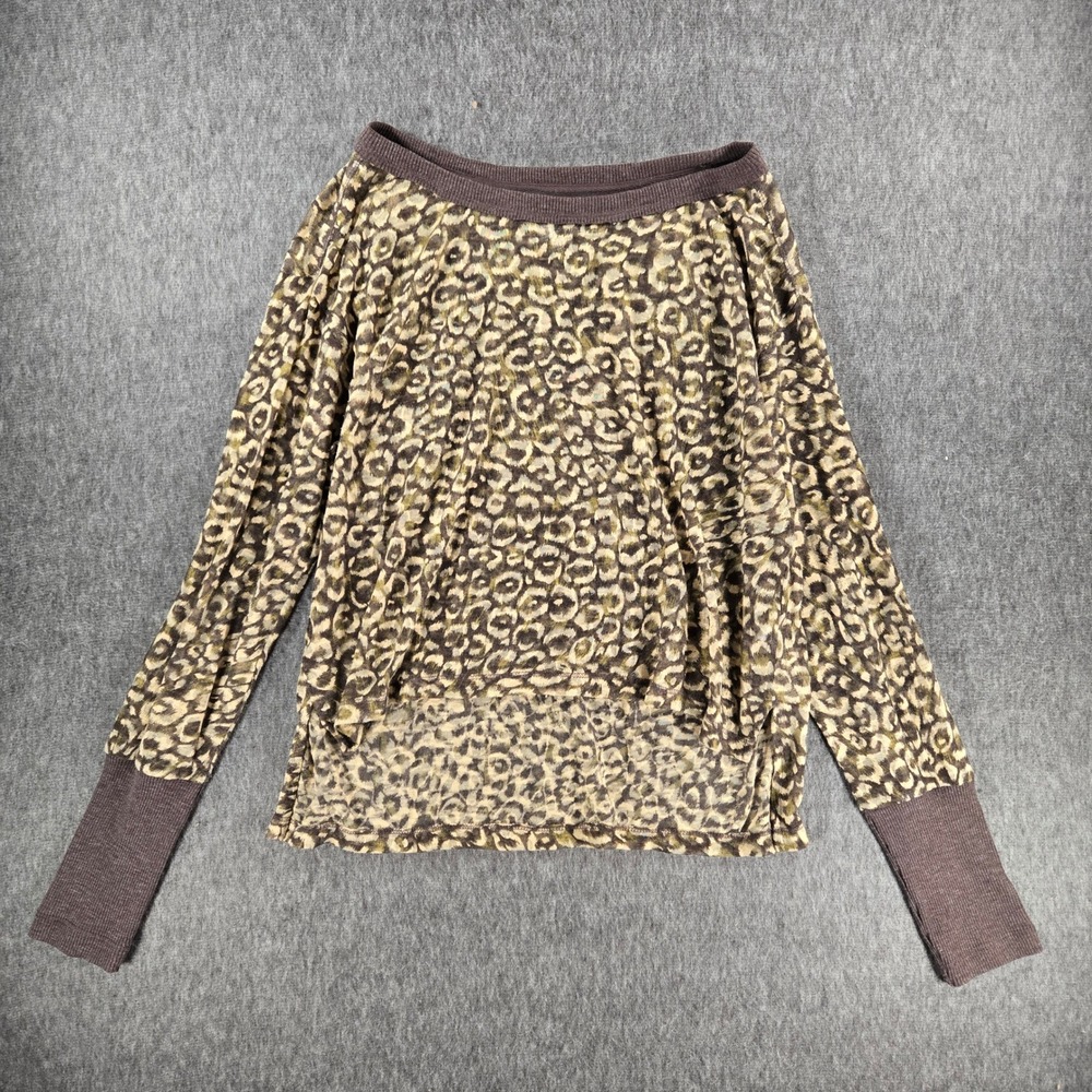 Pilcro Top Womens Small Brown Leopard Print High Low Long Sleeve Knit Shirt